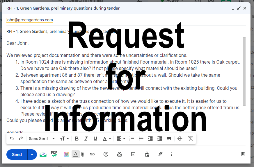 Request for Information (RFI) in construction - free email example