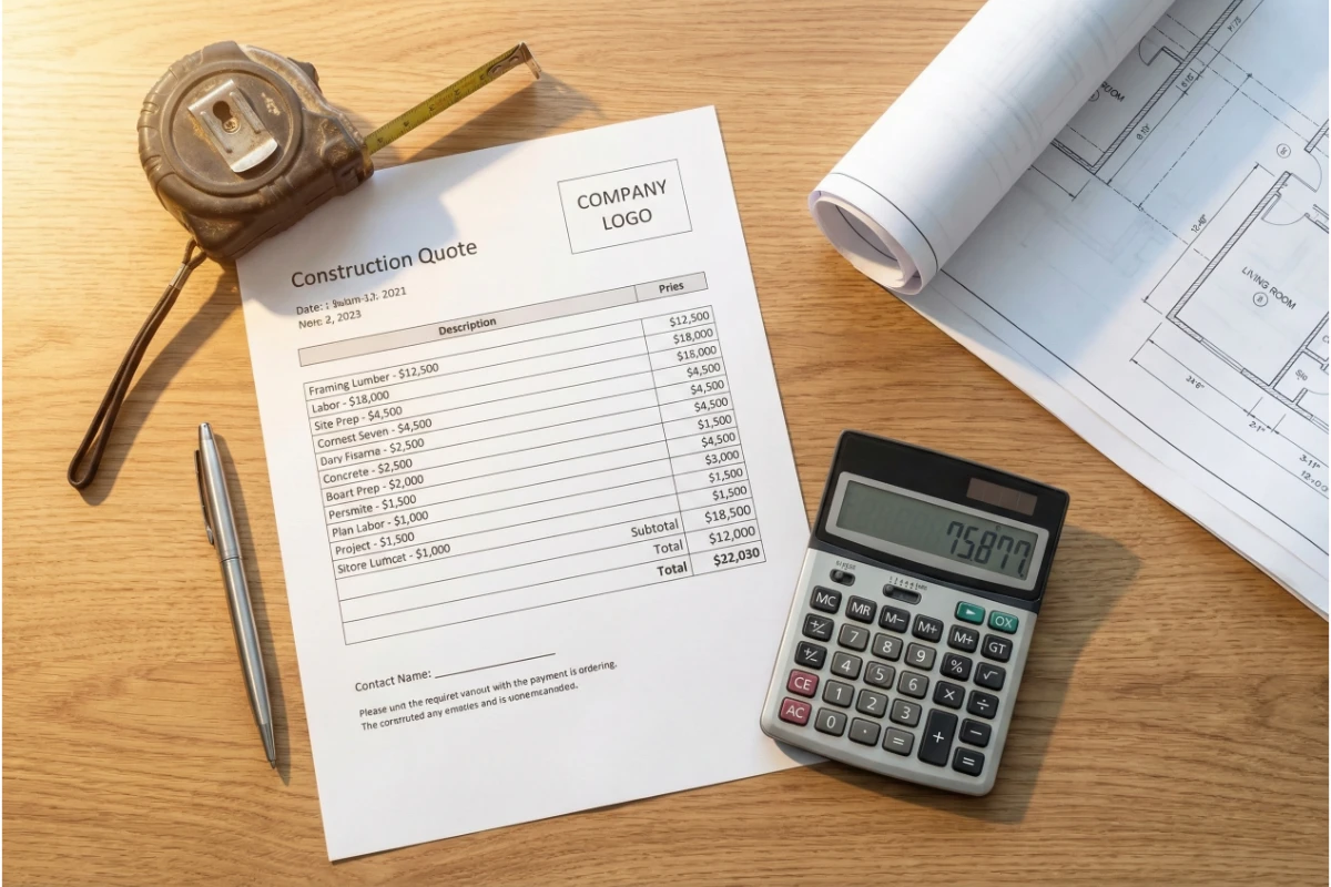 Checklist of items to include in a construction quote